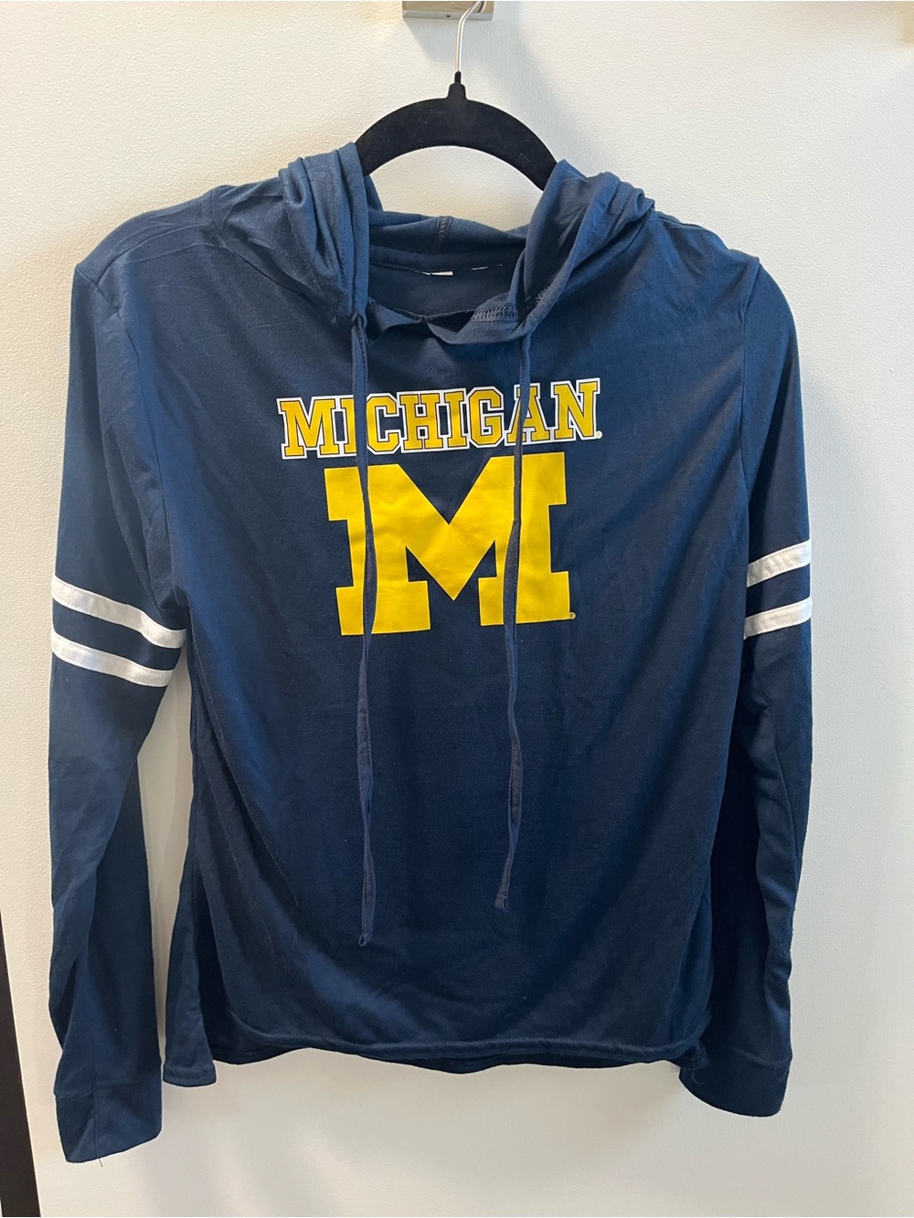 Michigan Navy Hooded Long-Sleeve Jersey with Yellow Logo